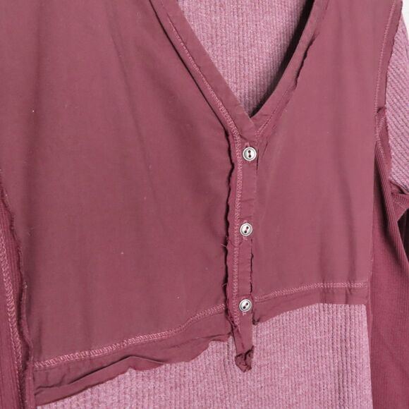 Sundance Waffle Knit Henley Shirt Medium Reddish Purple Long Sleeve Thumbholes - Picture 5 of 11